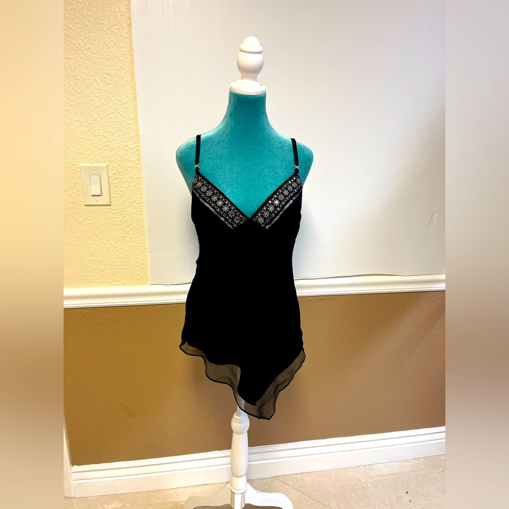 Laundry‎ by Shelli Segal 100% Silk Black Handkerchief Hem Cami Top Size M